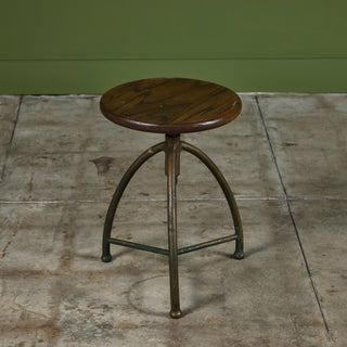 Industrial Adjustable Stool with Tripod Brass Base