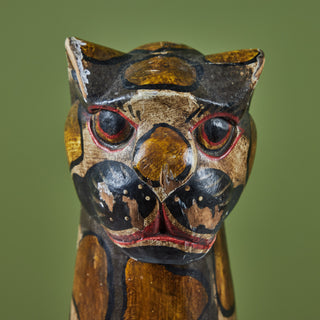 Folk Art Hand Carved and Painted Wooden Cat Statue