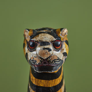 Folk Art Hand Carved and Painted Wooden Cat Statue