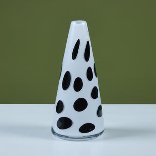 Black and White Polka Dot Glass Cone Vase