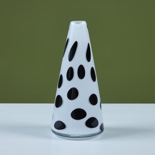 Black and White Polka Dot Glass Cone Vase