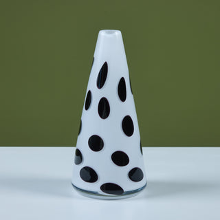 Black and White Polka Dot Glass Cone Vase