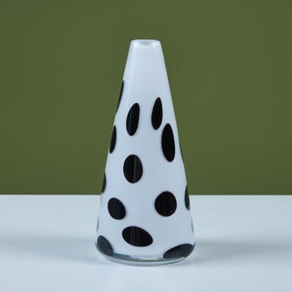 Black and White Polka Dot Glass Cone Vase