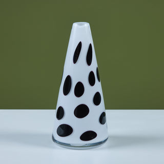 Black and White Polka Dot Glass Cone Vase