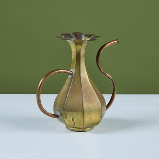 Brass and Copper Floral Pitcher