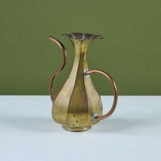 Brass and Copper Floral Pitcher