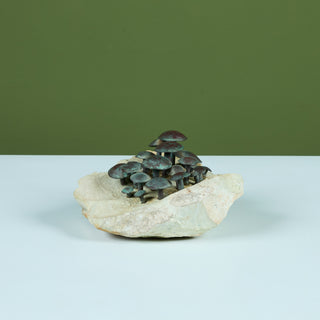 Oxidized Bronze Mounted Mushroom Sculpture