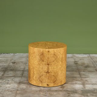 Milo Baughman Style Burl Wood Drum Side Table