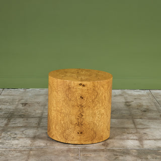 Milo Baughman Style Burl Wood Drum Side Table