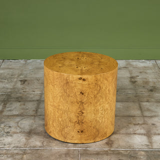 Milo Baughman Style Burl Wood Drum Side Table