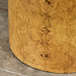 Milo Baughman Style Burl Wood Drum Side Table