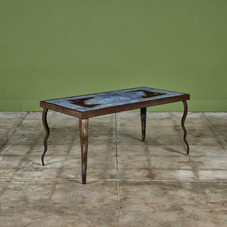 Brutalist Cement and Steel Inlaid Coffee Table