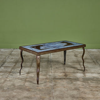 Brutalist Cement and Steel Inlaid Coffee Table