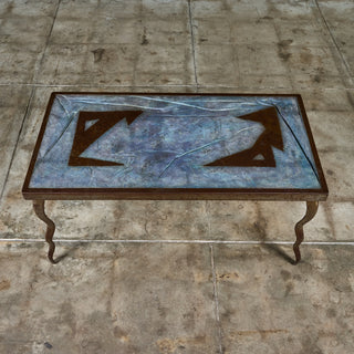 Brutalist Cement and Steel Inlaid Coffee Table