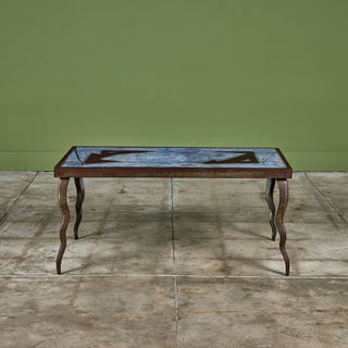 Brutalist Cement and Steel Inlaid Coffee Table