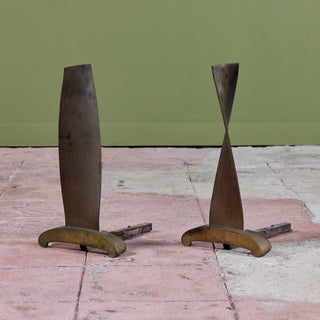 Modernist Twisted Bronze Andirons