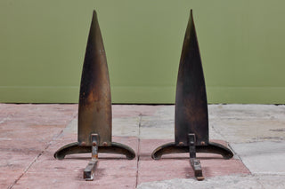 Modernist Twisted Bronze Andirons