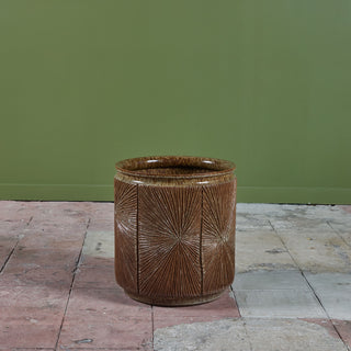 David Cressey & Robert Maxwell for Earthgender “Sunburst” Planter with Taupe Speckle Glaze