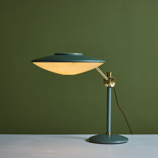 Dazor Green Enamel Desk Lamp with Brass Accents