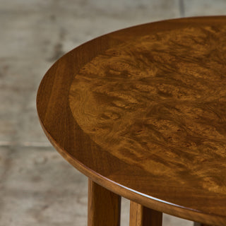 Burl & Walnut Round Side Table for Drexel