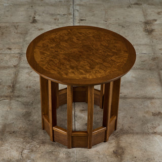 Burl & Walnut Round Side Table for Drexel