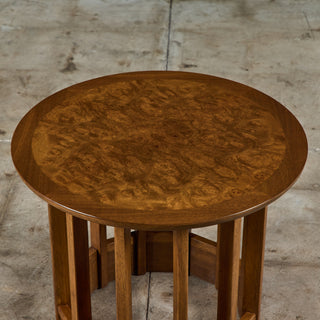 Burl & Walnut Round Side Table for Drexel