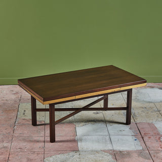 Edward Wormley Walnut Coffee Table with Stone Inlay for Dunbar