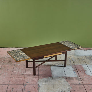 Edward Wormley Walnut Coffee Table with Stone Inlay for Dunbar