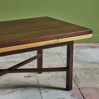 Edward Wormley Walnut Coffee Table with Stone Inlay for Dunbar