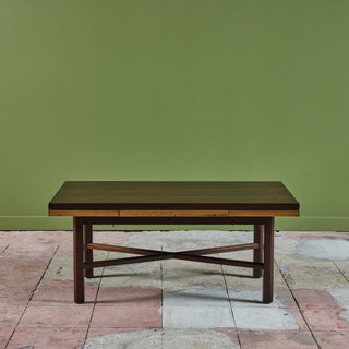 Edward Wormley Walnut Coffee Table with Stone Inlay for Dunbar