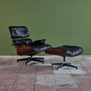 Eames for Herman Miller Rare 1956 First Year Production Lounge Chair with Spinning Ottoman