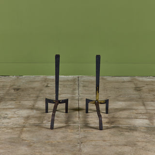 Pair of Brass Andirons by J. Robert Swanson, Pipsan Swanson Saarinen and Eliel Saarinen for Saarinen Swanson Group