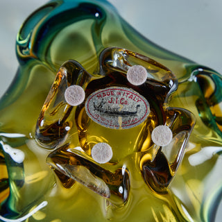 Pinched Green and Yellow Venetian Glass Bowl