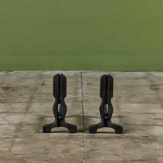 ON HOLD ** Pair of French Modernist Cast Iron Andirons