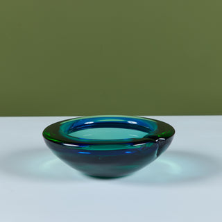 Murano Glass Green and Blue Bowl Ashtray