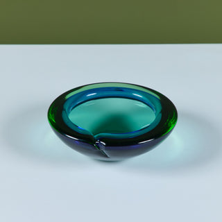 Murano Glass Green and Blue Bowl Ashtray