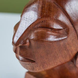 Wood Carved Female Bust by J. Pinal