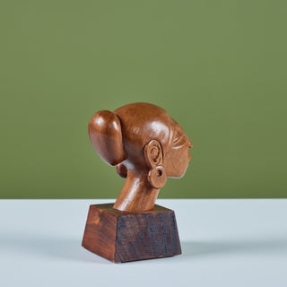 Wood Carved Female Bust by J. Pinal