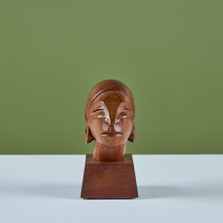 Wood Carved Female Bust by J. Pinal