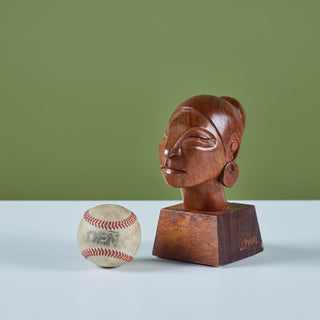 Wood Carved Female Bust by J. Pinal