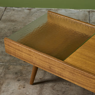 John Keal Coffee Table with Glass Top for Brown Saltman