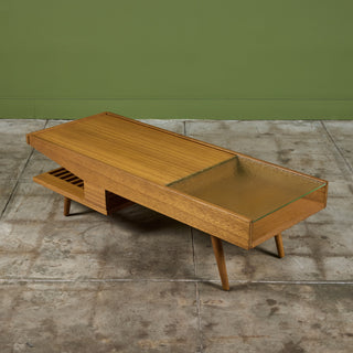 John Keal Coffee Table with Glass Top for Brown Saltman