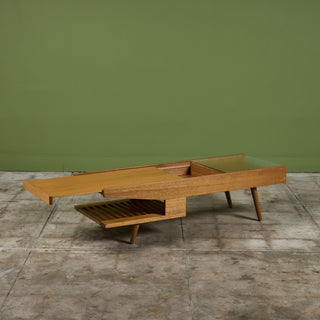 John Keal Coffee Table with Glass Top for Brown Saltman