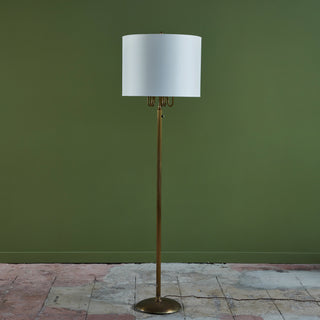 Brass Candelabra Floor Lamp with Silk Shade