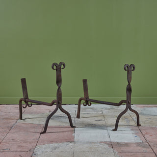 Pair of Large Cast Iron Arts and Crafts Andirons