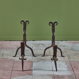 Pair of Large Cast Iron Arts and Crafts Andirons