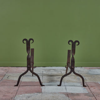 Pair of Large Cast Iron Arts and Crafts Andirons