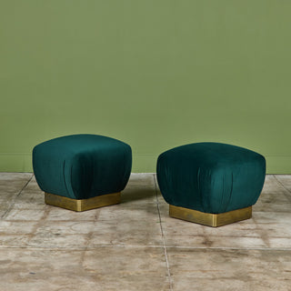 Pair of Marge Carson Green Velvet Poufs