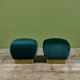 Pair of Marge Carson Green Velvet Poufs