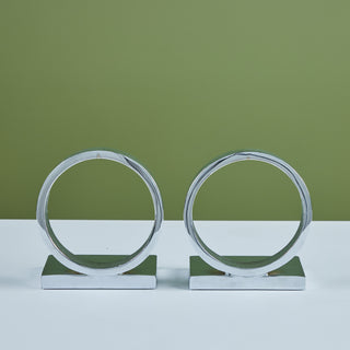 Circular Chrome Bookends in the Style of Curtis Jeré